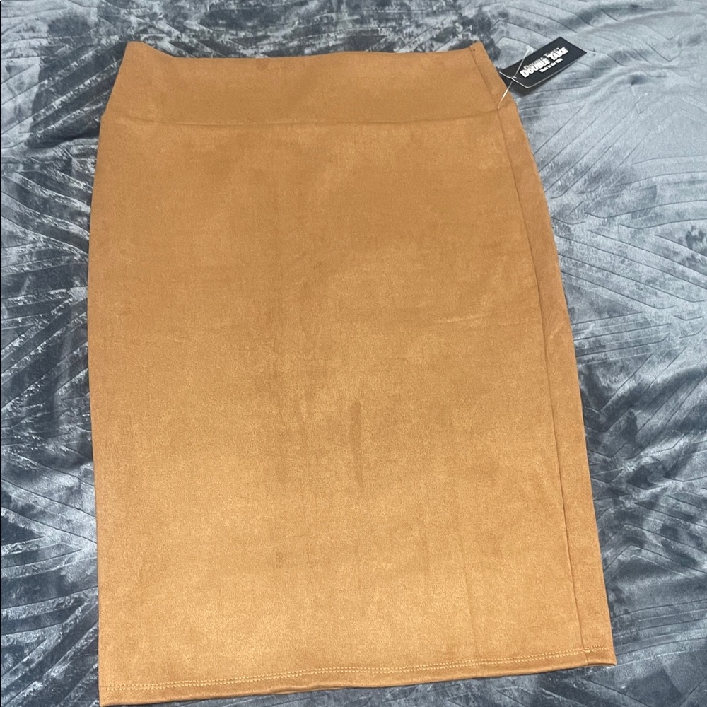 Suede-Look Camel Pencil Skirt